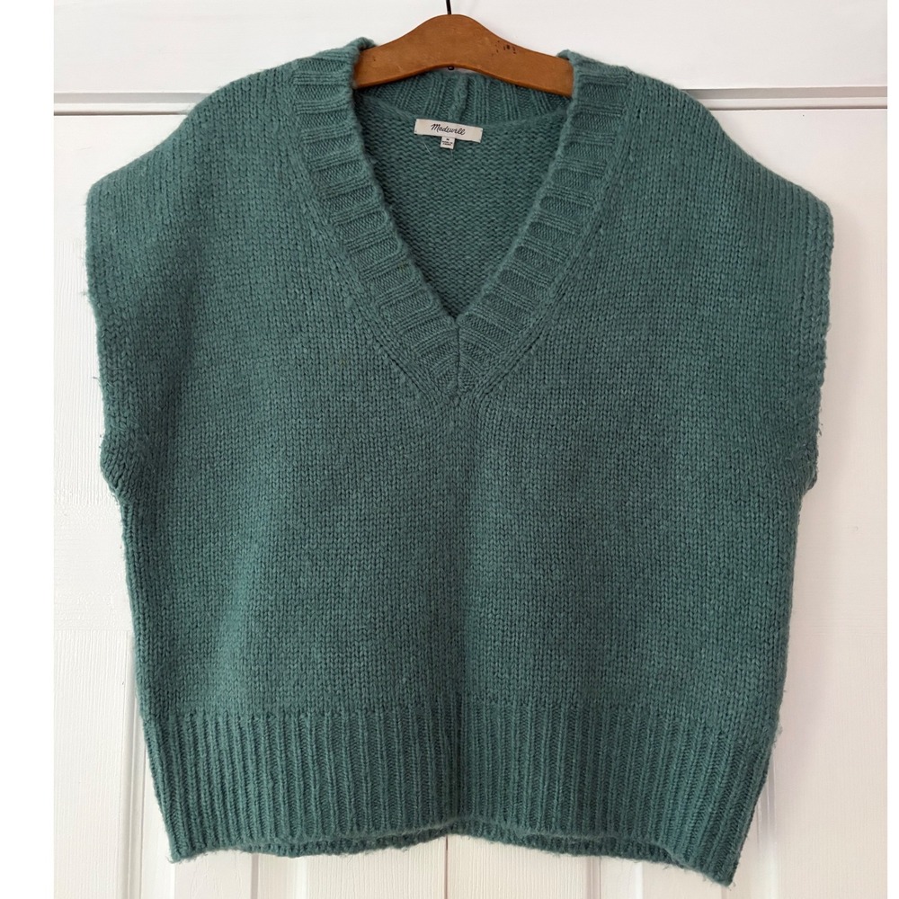 Madewell Teal Blue Wool Blend V-Neck Shaker Knit Sweater Vest Medium